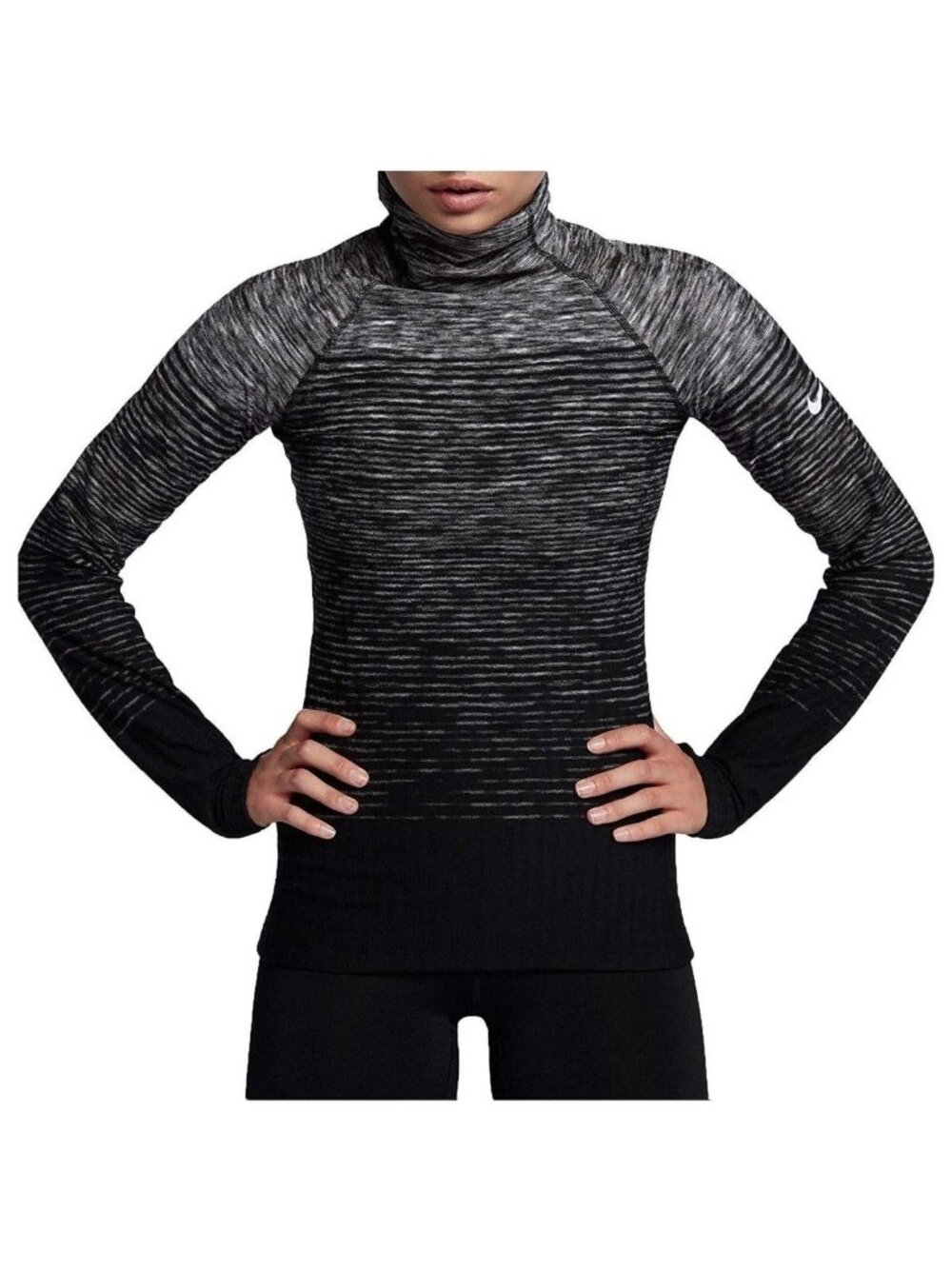 Nike Pro Hyperwarm Gray Black Turtle Neck Long Sleeve Thermal Shirt Women M